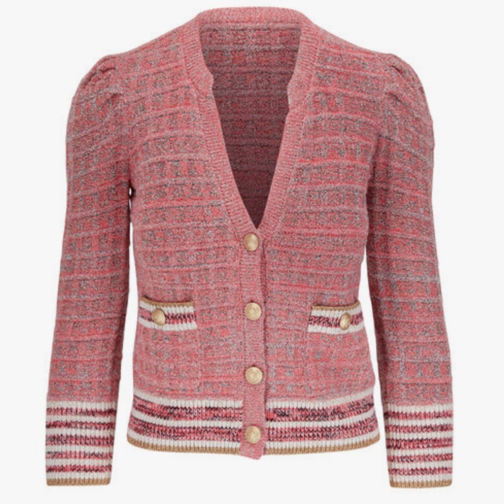 L'Agence Pink Jenni Puff Sleeve Fitted Cardigan Blazer New